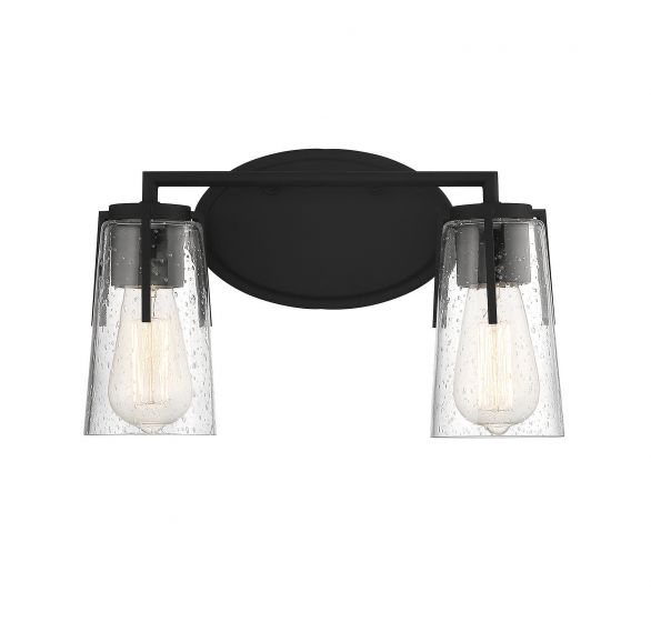 Savoy House Essentials Sacremento Bath Vanity Lights Savoy House 14x8.5 Black Clear Seeded Glass