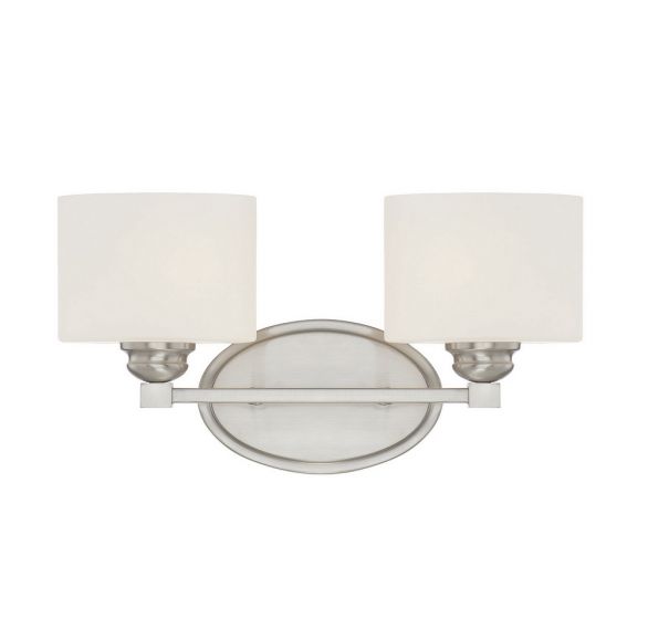 Savoy House Essentials Kane Bath Vanity Lights Savoy House 16x8.5 Satin Nickel White Etched Glass