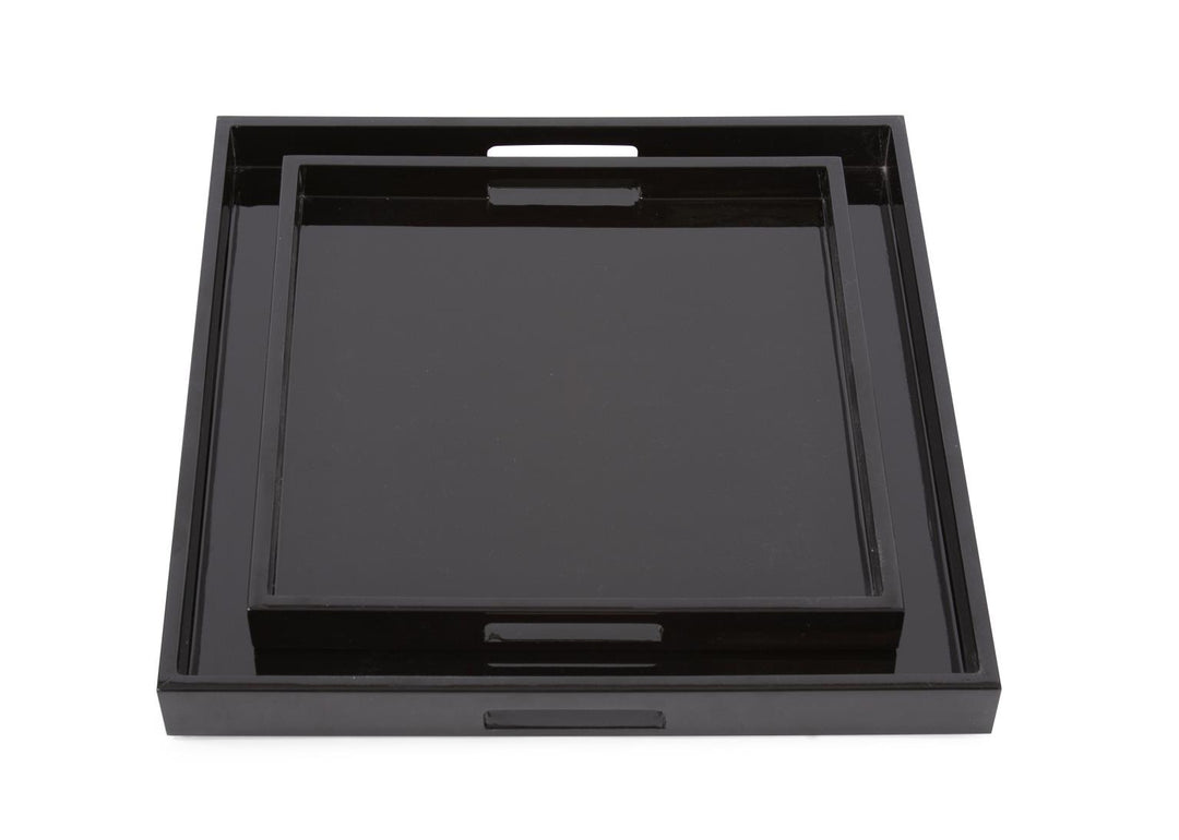 Howard Elliott Collection Black Lacquer Square Wood Tray Set Trays Howard Elliott Collection   