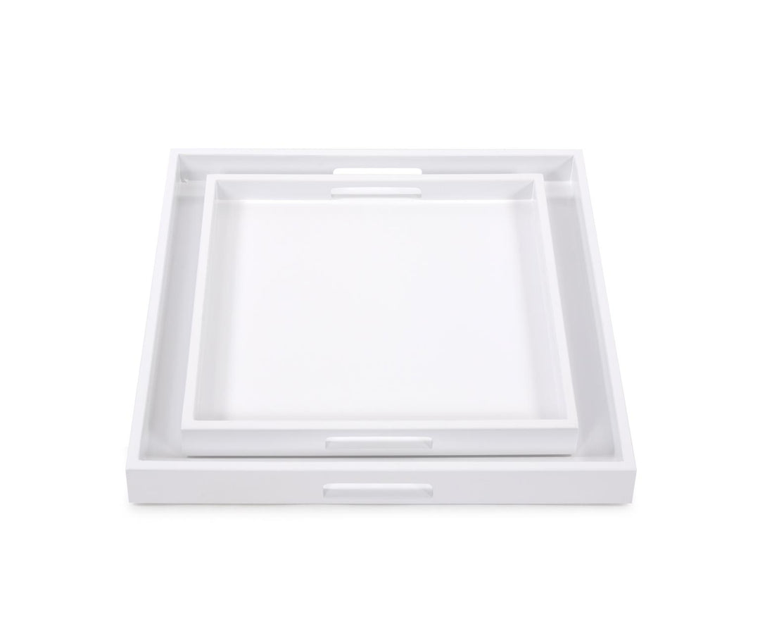 Howard Elliott Collection White Lacquer Square Wood Tray Set Trays Howard Elliott Collection   