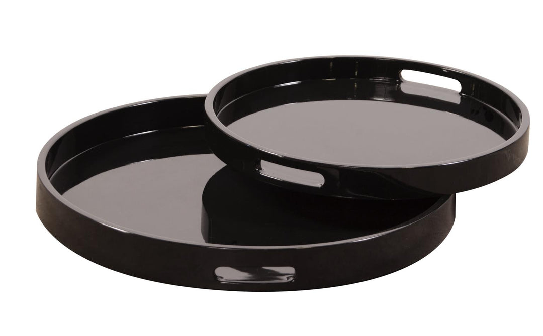 Howard Elliott Collection Black Lacquer Round Wood Tray Set Trays Howard Elliott Collection   