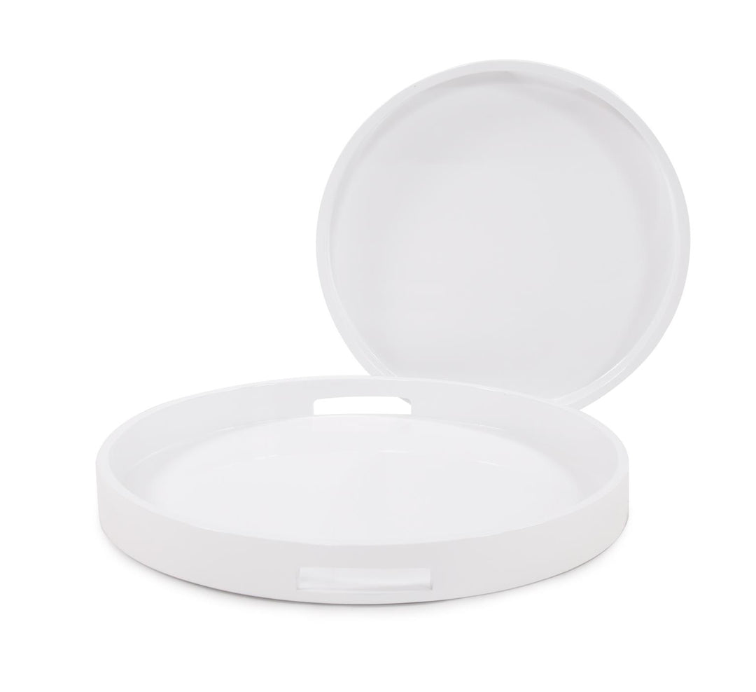 Howard Elliott Collection White Lacquer Round Wood Tray Set Trays Howard Elliott Collection   