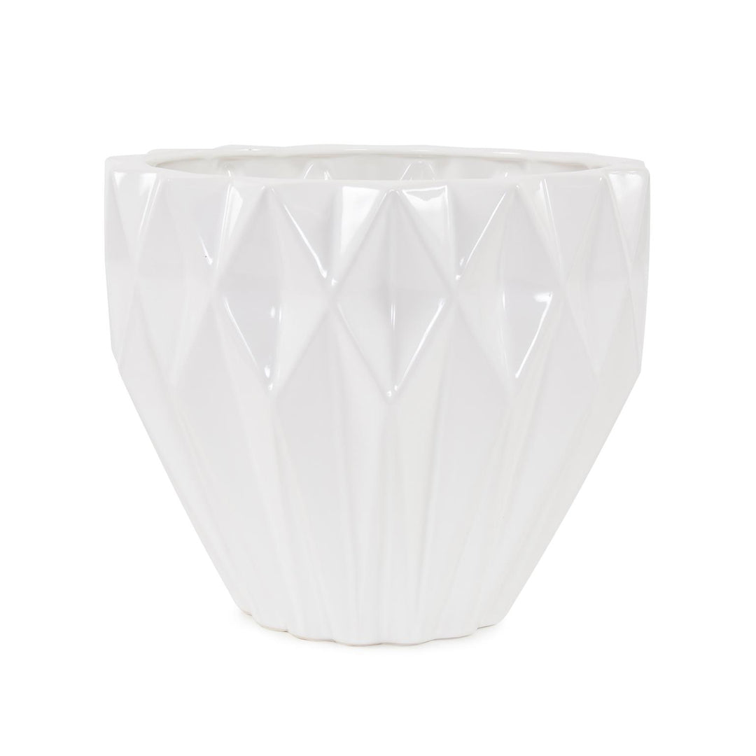 Howard Elliott Collection White Geometric Earnware Pot, Large Decorative Accents Howard Elliott Collection   