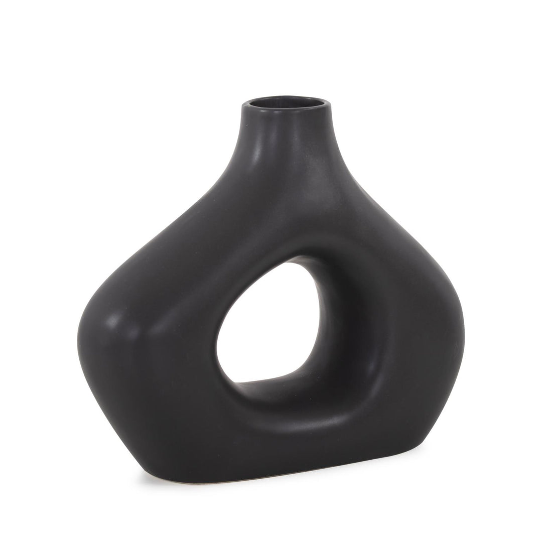 Howard Elliott Collection Beltram Black Modern Styled Ceramic Open Vase Vases Howard Elliott Collection   