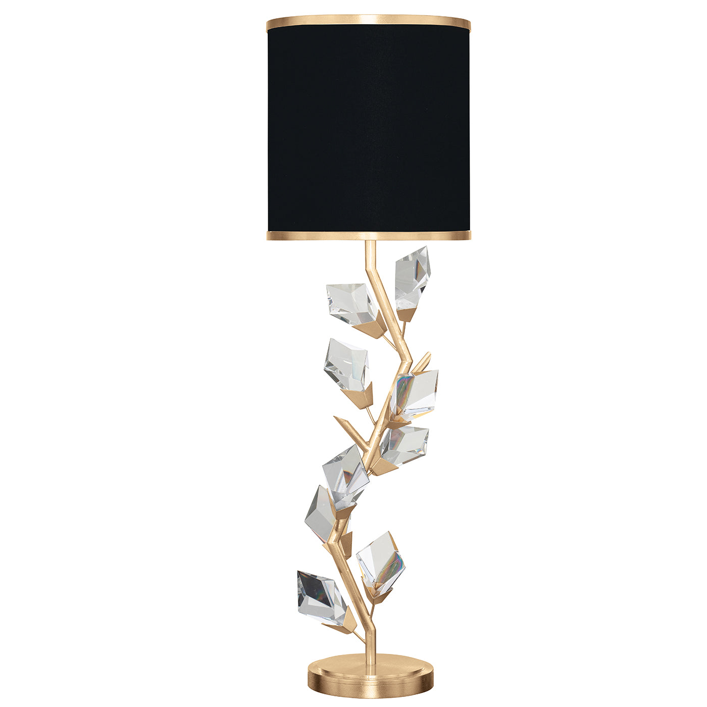 Fine Art Handcrafted Lighting Foret Console Lamp Table Lamps Fine Art Handcrafted Lighting Gold Leaf w/Black Fabric & Gold Inner Lining Shades  