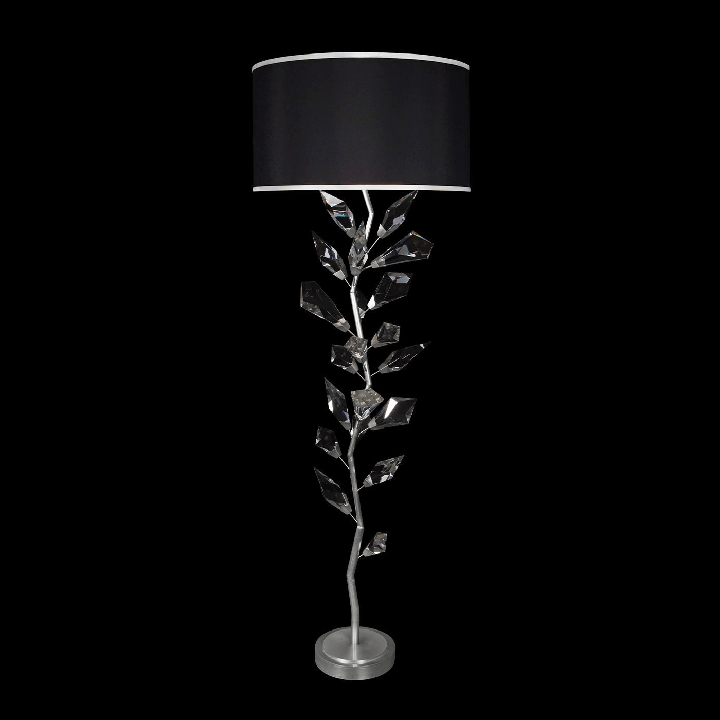 Fine Art Handcrafted Lighting Foret Floor Lamp Floor Lamps Fine Art Handcrafted Lighting Silver Leaf w/Black Fabric & Silver Inner Lining Shade  