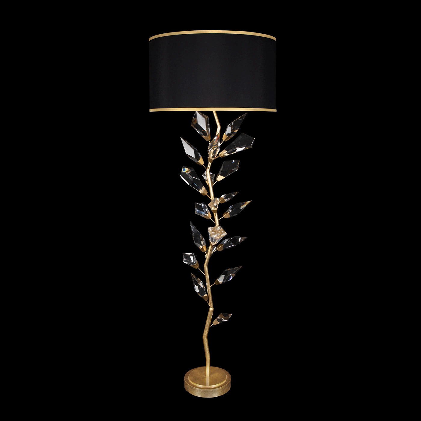 Fine Art Handcrafted Lighting Foret Floor Lamp Floor Lamps Fine Art Handcrafted Lighting Gold Leaf w/Black Fabric & Gold Inner Lining Shades  