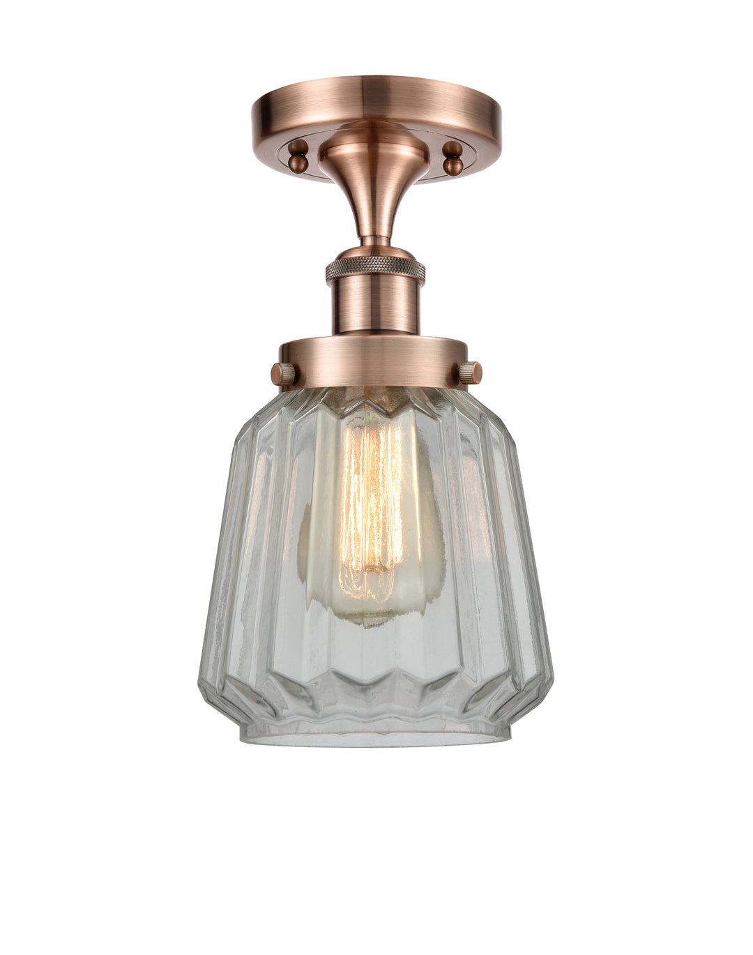 Innovations Lighting Chatham 6" Semi-Flush Mount - Antique Copper Ceiling Semi Flush Mounts Innovations Lighting Clear ; Glass Type: Transparent; Ribbed  