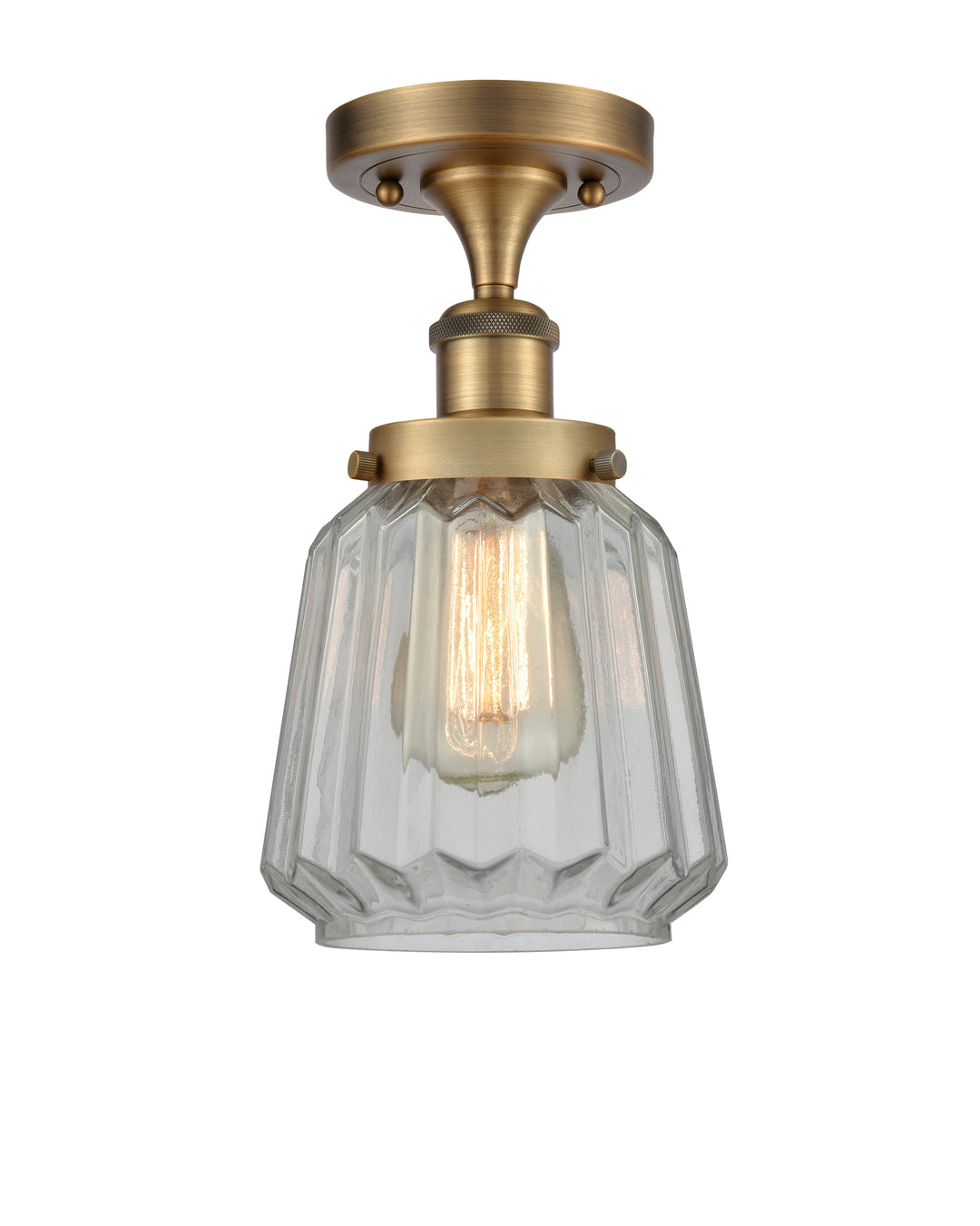 Innovations Lighting Chatham 6" Semi-Flush Mount - Brushed Brass Ceiling Semi Flush Mounts Innovations Lighting Clear ; Glass Type: Transparent; Ribbed  