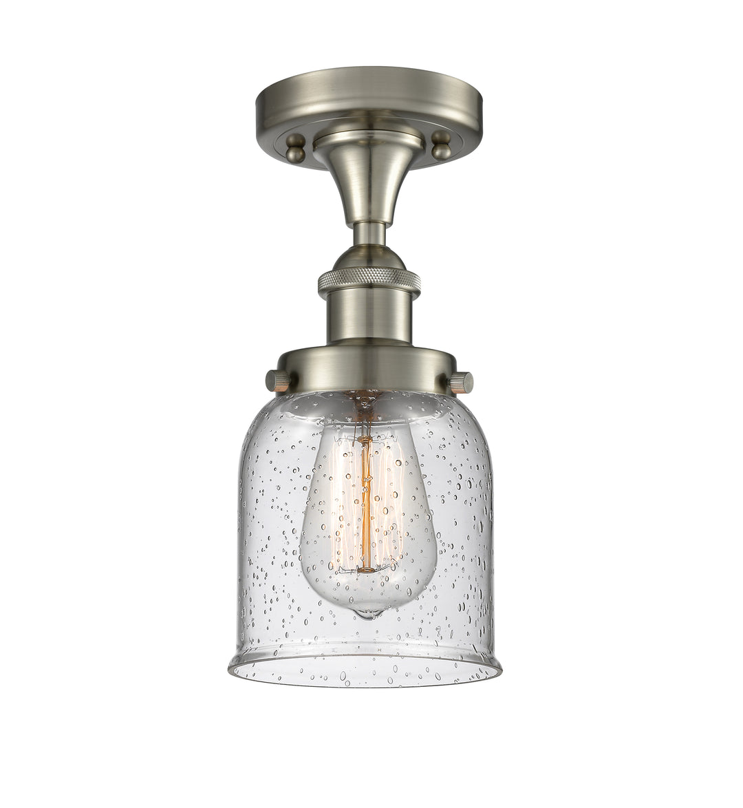 Innovations Lighting Bell 5" Semi-Flush Mount - Brushed Satin Nickel Ceiling Semi Flush Mounts Innovations Lighting Seedy ; Glass Type: Seeded  