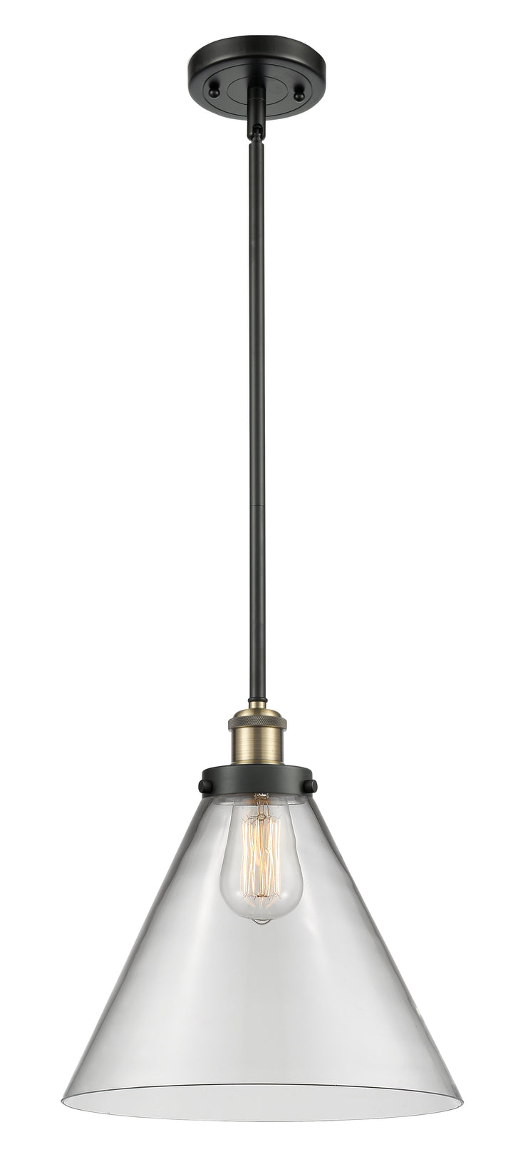 Innovations Lighting Cone 12" Mini Pendant - Black Antique Brass Mini-Pendants Innovations Lighting Clear ; Glass Type: Transparent  