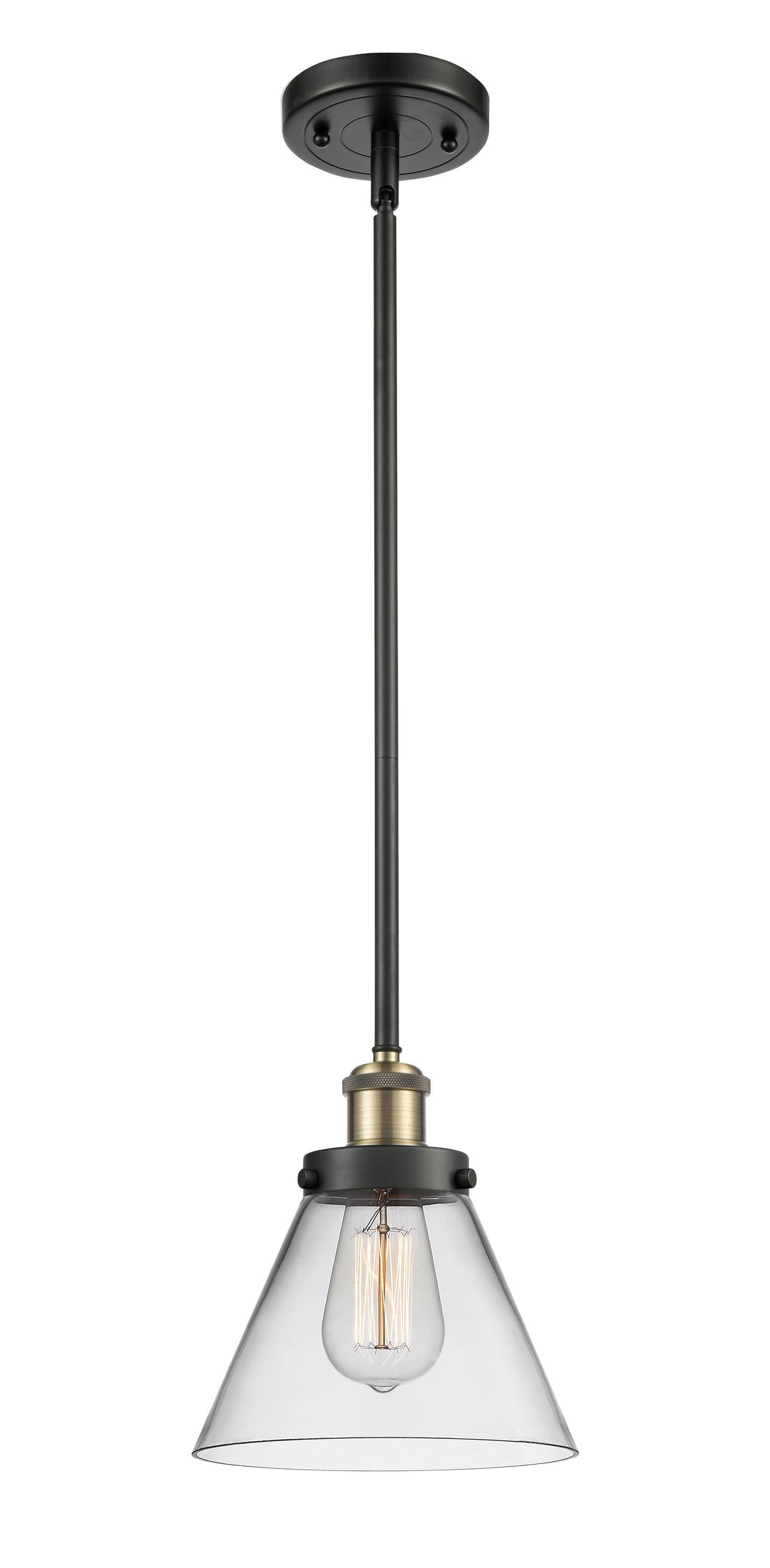 Innovations Lighting Cone 8" Mini Pendant - Black Antique Brass Mini-Pendants Innovations Lighting Clear ; Glass Type: Transparent  