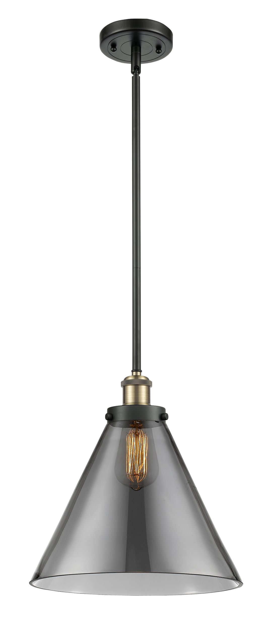 Innovations Lighting Cone 12" Mini Pendant - Black Antique Brass Mini-Pendants Innovations Lighting Light Smoke ; Glass Type: Colorful  