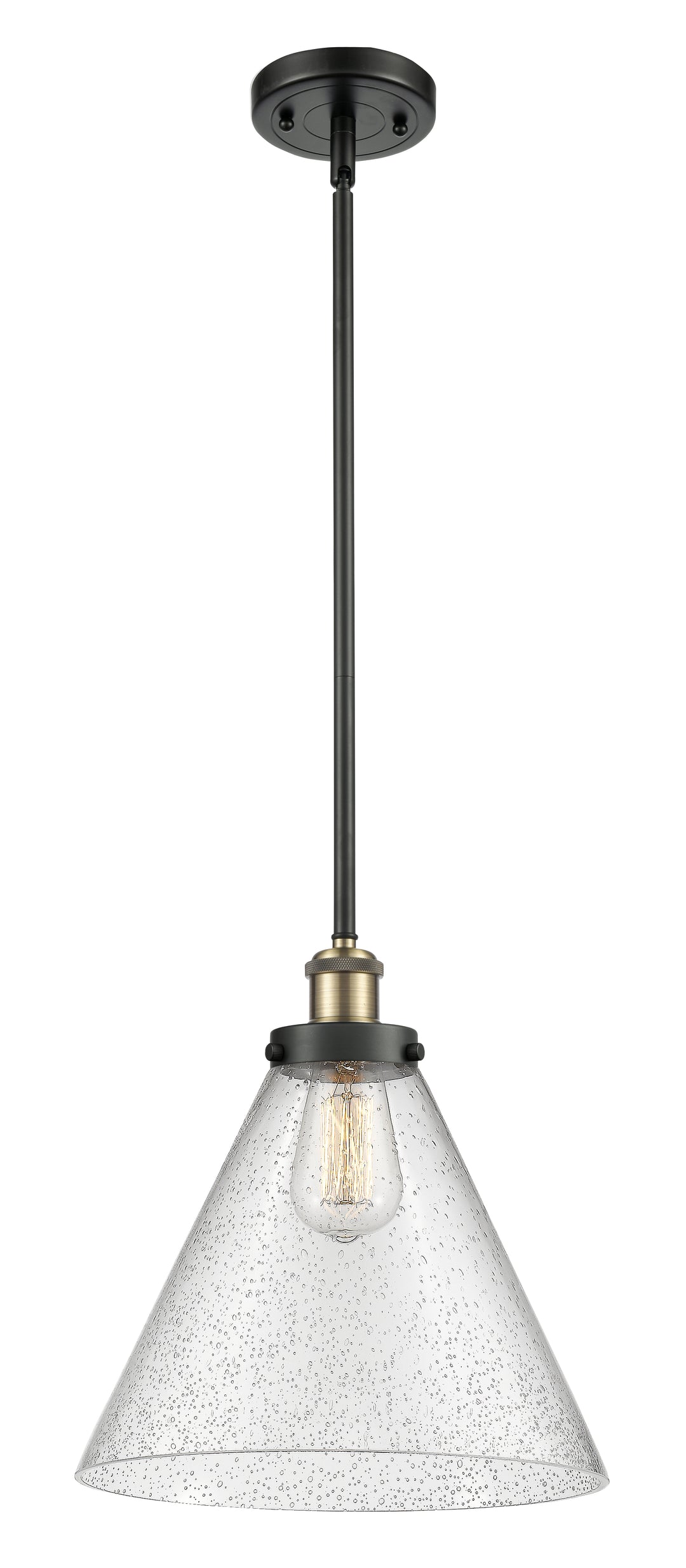 Innovations Lighting Cone 12" Mini Pendant - Black Antique Brass Mini-Pendants Innovations Lighting Seedy ; Glass Type: Seeded  