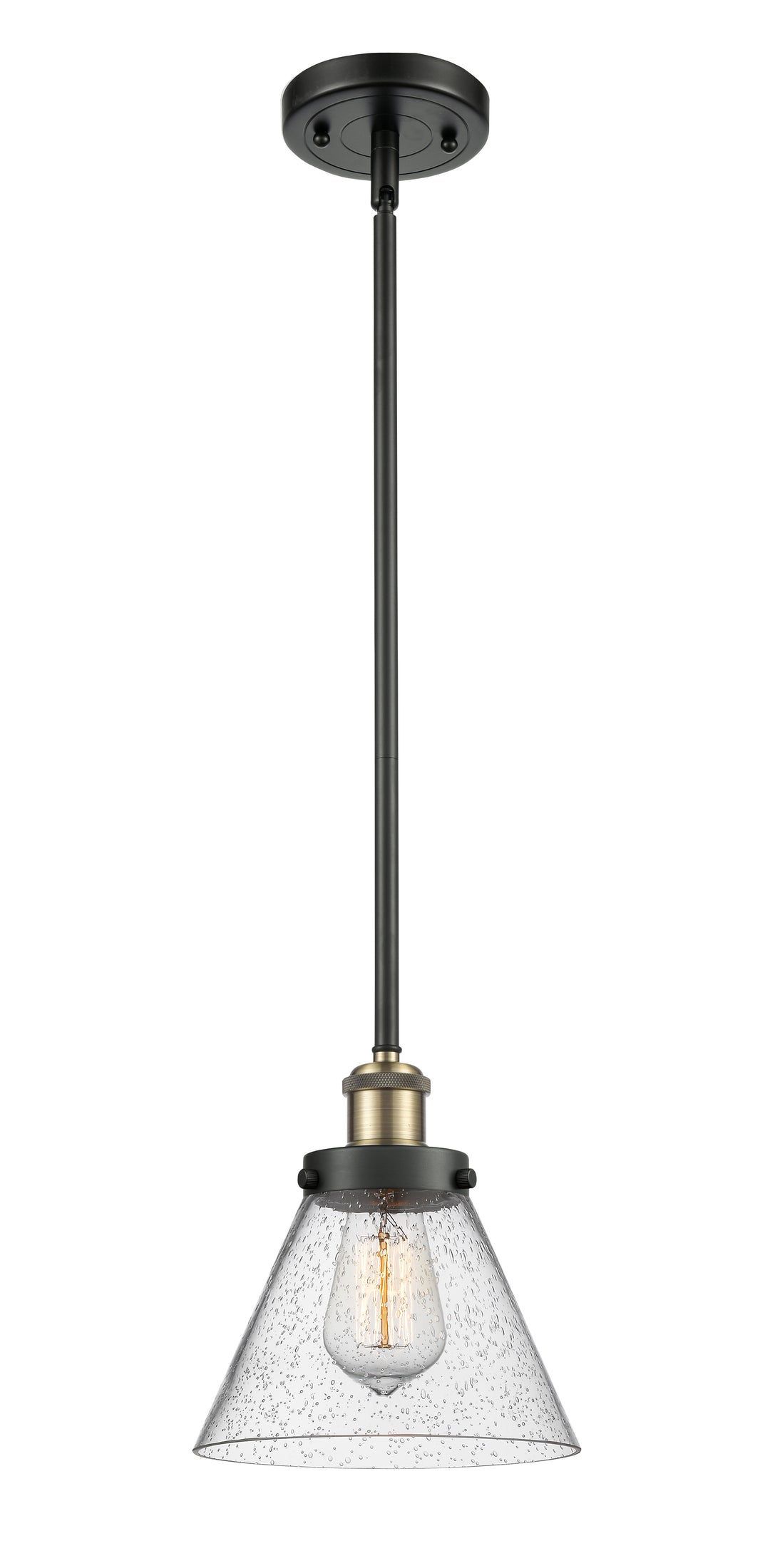 Innovations Lighting Cone 8" Mini Pendant - Black Antique Brass Mini-Pendants Innovations Lighting Seedy ; Glass Type: Seeded  