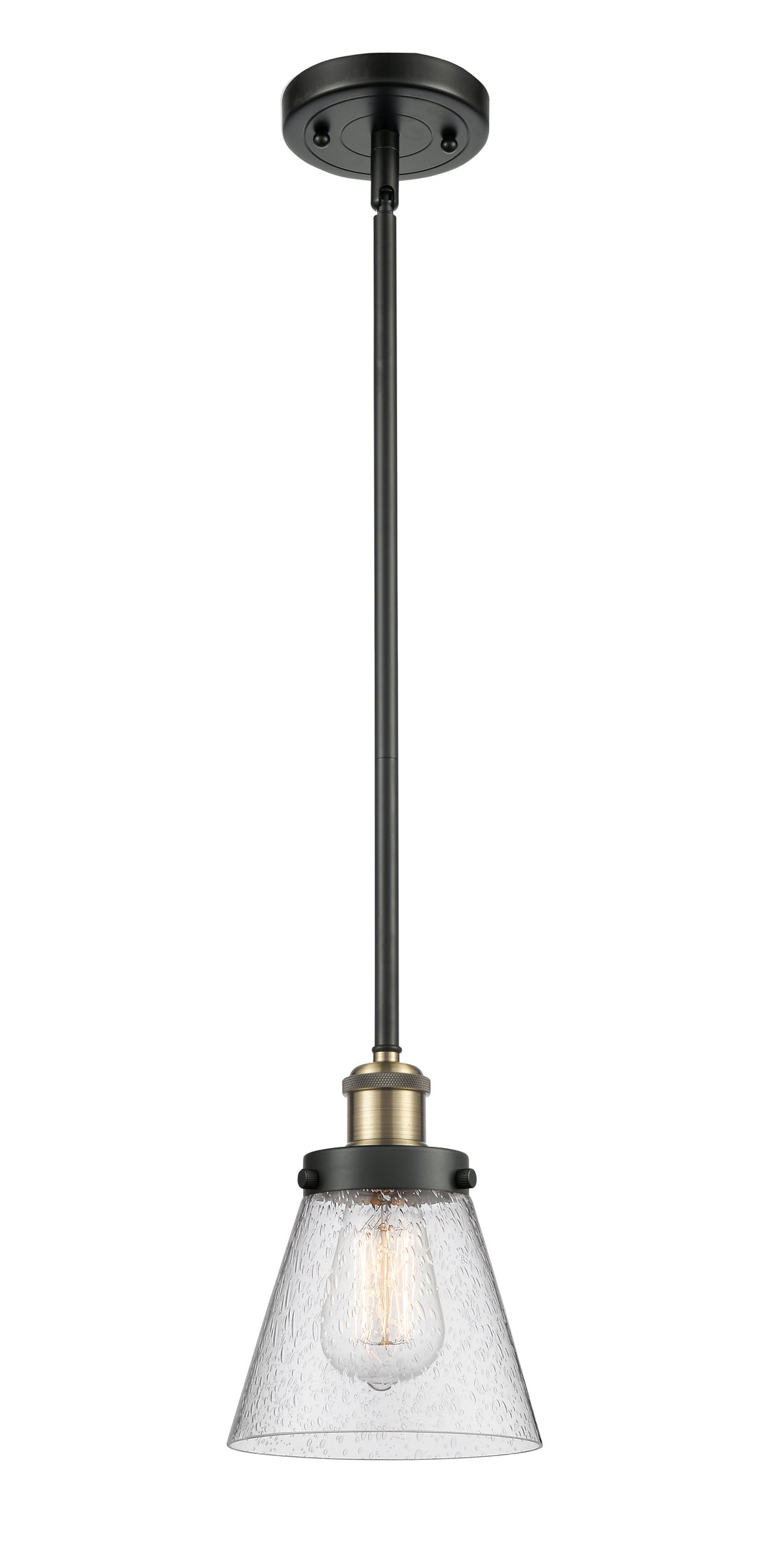 Innovations Lighting Cone 6" Mini Pendant - Black Antique Brass Mini-Pendants Innovations Lighting Seedy ; Glass Type: Seeded  