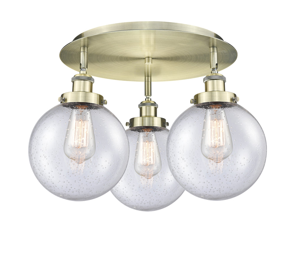 Innovations Lighting Beacon 8" Flush Mount - Antique Brass Ceiling Flush Mounts Innovations Lighting Seedy ; Glass Type: Seedy  