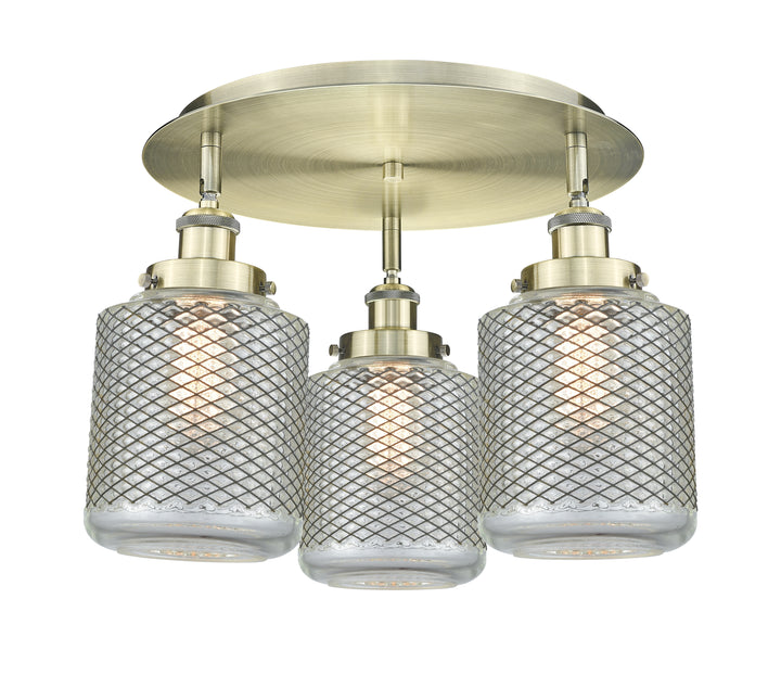 Innovations Lighting Edison Flush Mount - Antique Brass Ceiling Flush Mounts Innovations Lighting Clear Wire Mesh ; Glass Type: Transparent  