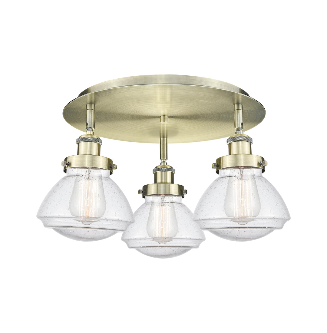 Innovations Lighting Olean Flush Mount - Antique Brass Ceiling Flush Mounts Innovations Lighting Seedy ; Glass Type: Seeded  