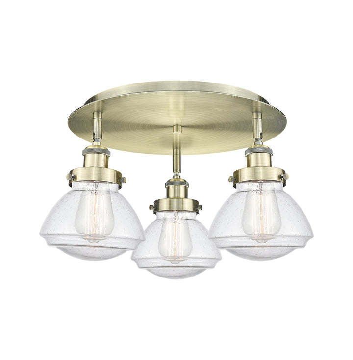 Innovations Lighting Olean Flush Mount - Antique Brass Ceiling Flush Mounts Innovations Lighting Seedy ; Glass Type: Seeded  