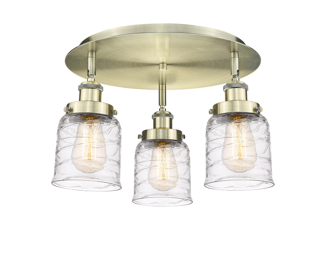 Innovations Lighting Bell Flush Mount Ceiling Flush Mounts Innovations Lighting Antique Brass Clear Deco Swirl ; Glass Type: Clear 