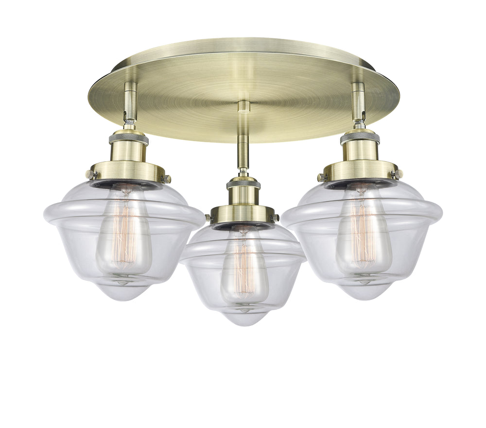 Innovations Lighting Oxford Flush Mount - Antique Brass Ceiling Flush Mounts Innovations Lighting Clear ; Glass Type: Clear  