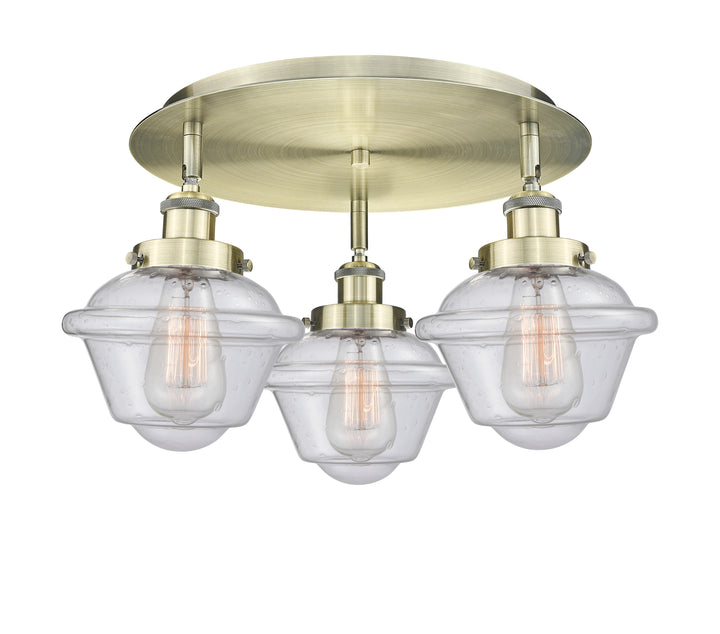 Innovations Lighting Oxford Flush Mount - Antique Brass Ceiling Flush Mounts Innovations Lighting Seedy ; Glass Type: Seeded  