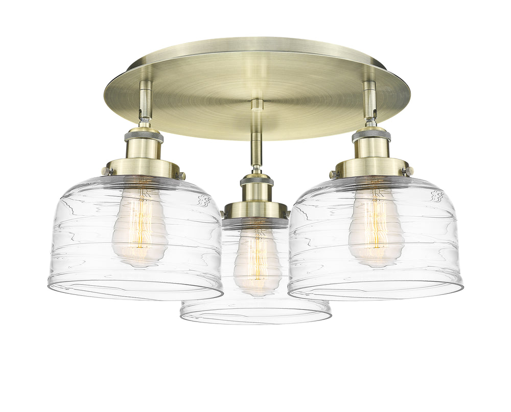 Innovations Lighting Bell Flush Mount Ceiling Flush Mounts Innovations Lighting Antique Brass Clear Deco Swirl ; Glass Type: Transparent 