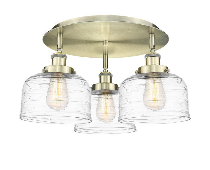 Innovations Lighting Bell Flush Mount Ceiling Flush Mounts Innovations Lighting Antique Brass Clear Deco Swirl ; Glass Type: Transparent 