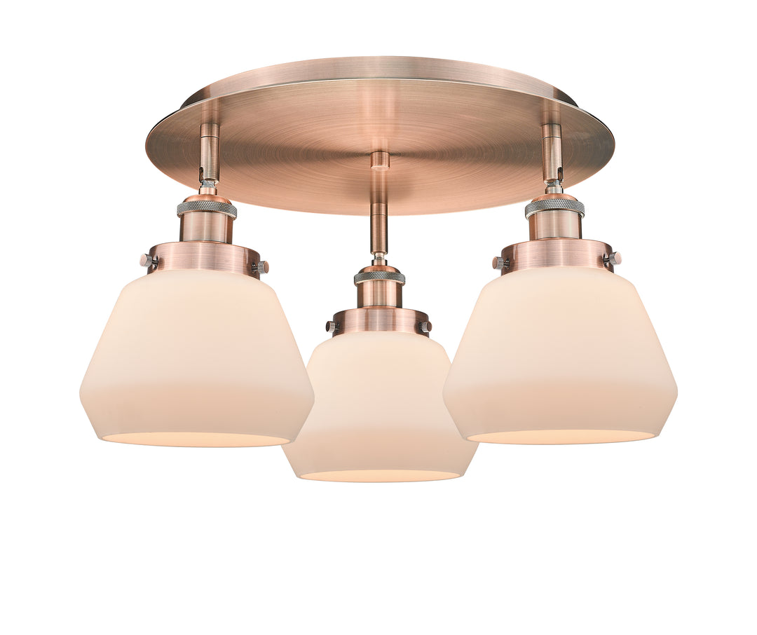 Innovations Lighting Fulton Flush Mount - Antique Copper Ceiling Flush Mounts Innovations Lighting Matte White ; Glass Type: Frosted  