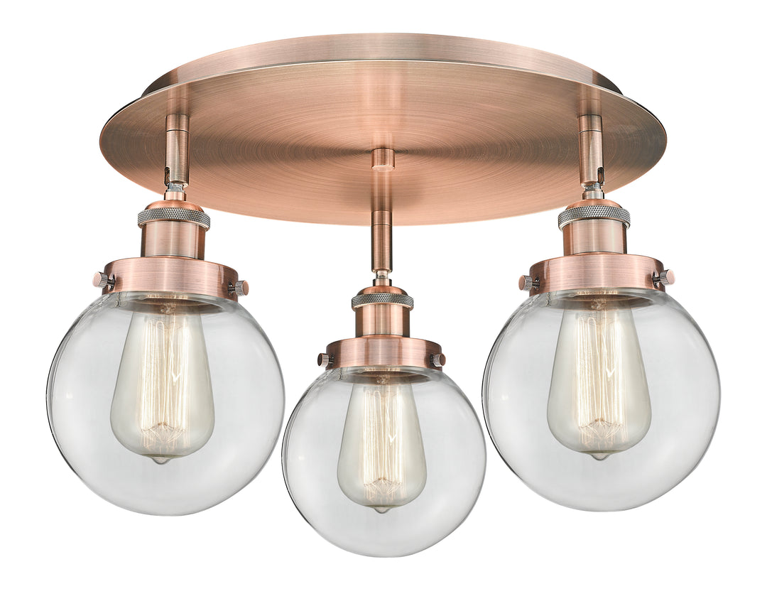 Innovations Lighting Beacon 6" Flush Mount - Antique Copper Ceiling Flush Mounts Innovations Lighting Clear ; Glass Type: Transparent  