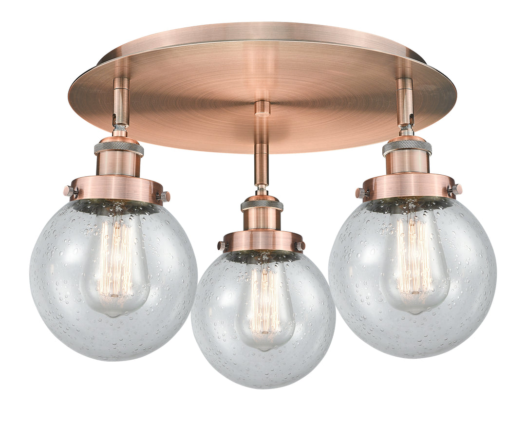 Innovations Lighting Beacon 6" Flush Mount - Antique Copper Ceiling Flush Mounts Innovations Lighting Seedy ; Glass Type: Seedy  