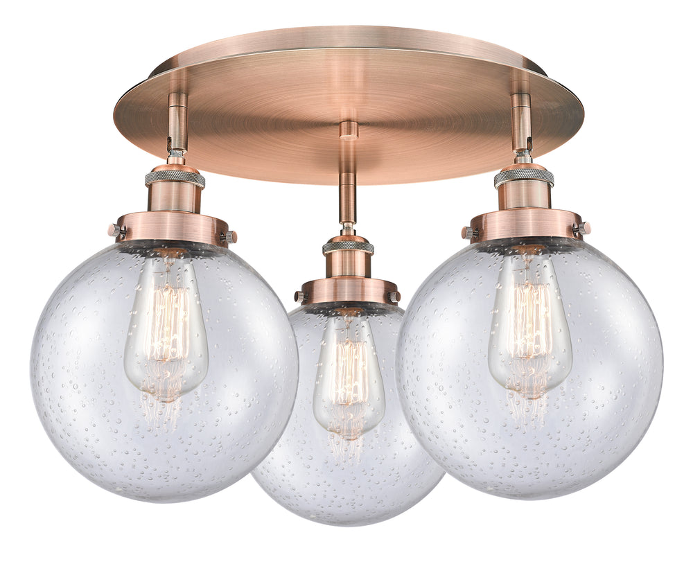 Innovations Lighting Beacon 8" Flush Mount - Antique Copper Ceiling Flush Mounts Innovations Lighting Seedy ; Glass Type: Seedy  