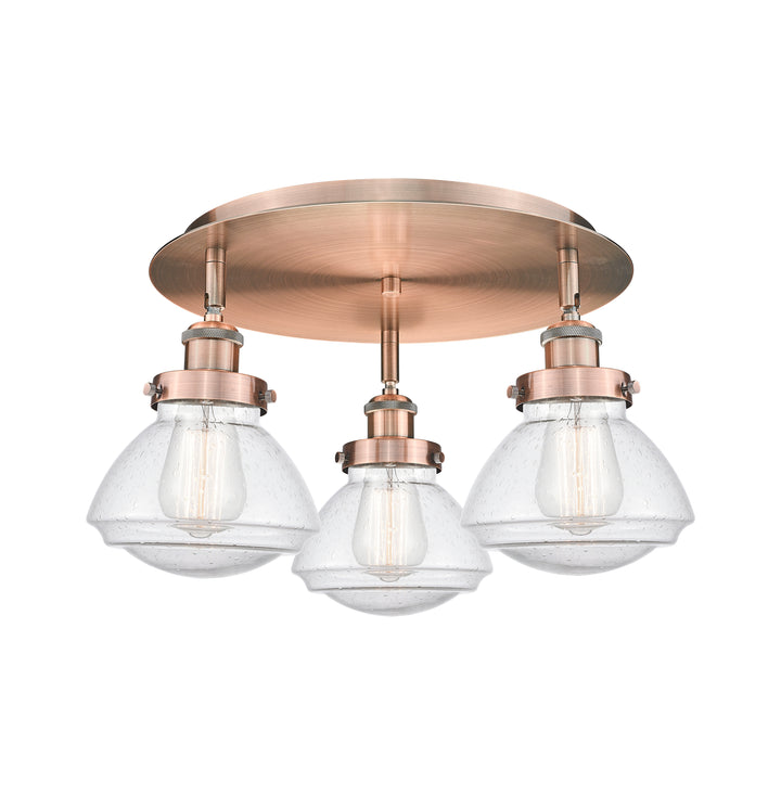 Innovations Lighting Olean Flush Mount - Antique Copper Ceiling Flush Mounts Innovations Lighting Seedy ; Glass Type: Seeded  