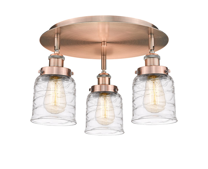 Innovations Lighting Bell Flush Mount Ceiling Flush Mounts Innovations Lighting Antique Copper Clear Deco Swirl ; Glass Type: Clear 