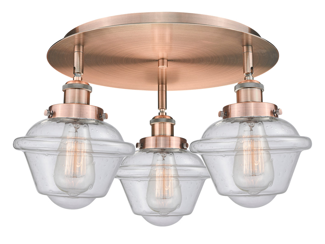 Innovations Lighting Oxford Flush Mount - Antique Copper Ceiling Flush Mounts Innovations Lighting Seedy ; Glass Type: Seeded  