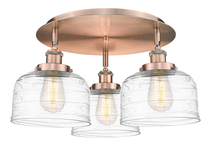 Innovations Lighting Bell Flush Mount Ceiling Flush Mounts Innovations Lighting Antique Copper Clear Deco Swirl ; Glass Type: Transparent 