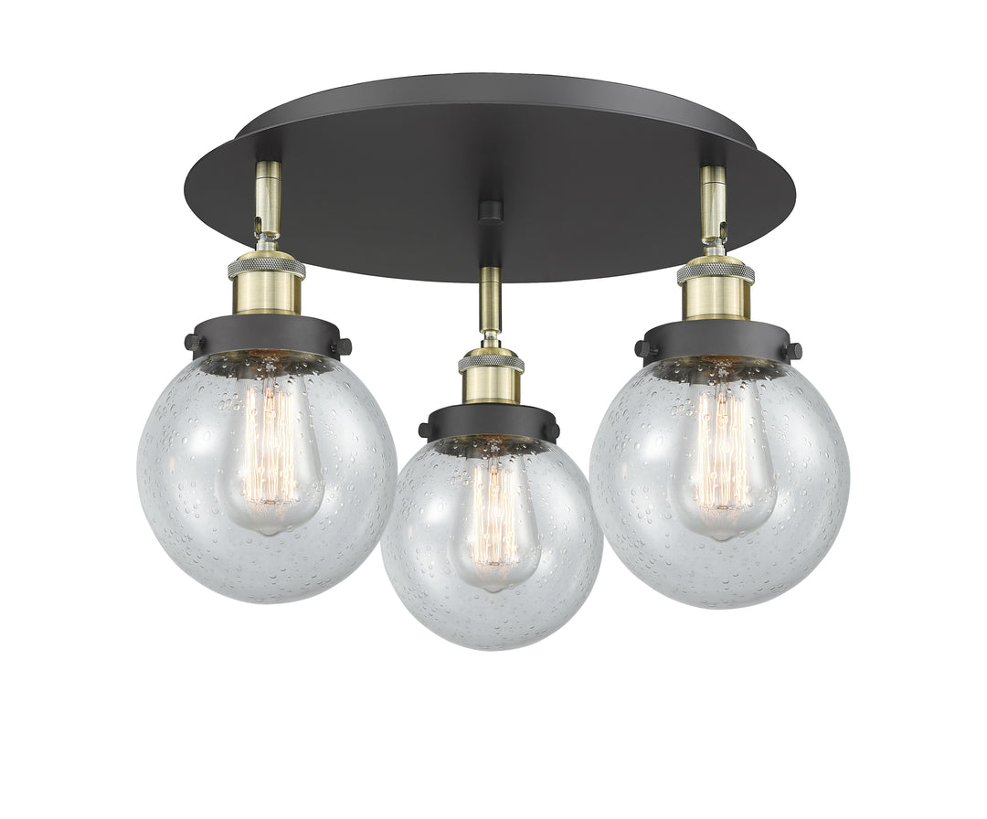 Innovations Lighting Beacon 6" Flush Mount - Black Antique Brass Ceiling Flush Mounts Innovations Lighting Seedy ; Glass Type: Seedy  