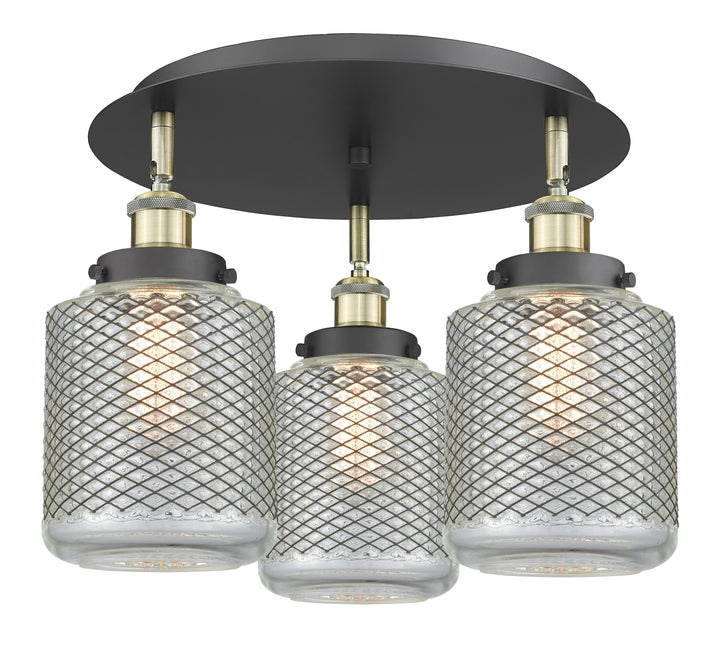 Innovations Lighting Edison Flush Mount - Black Antique Brass Ceiling Flush Mounts Innovations Lighting Clear Wire Mesh ; Glass Type: Transparent  