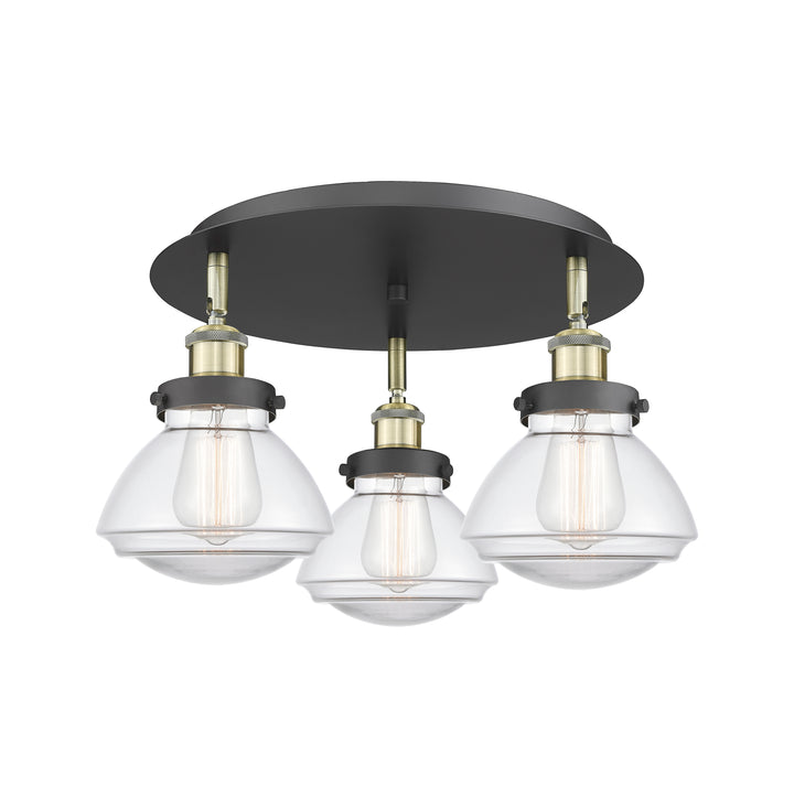 Innovations Lighting Olean Flush Mount - Black Antique Brass Ceiling Flush Mounts Innovations Lighting Clear ; Glass Type: Clear  