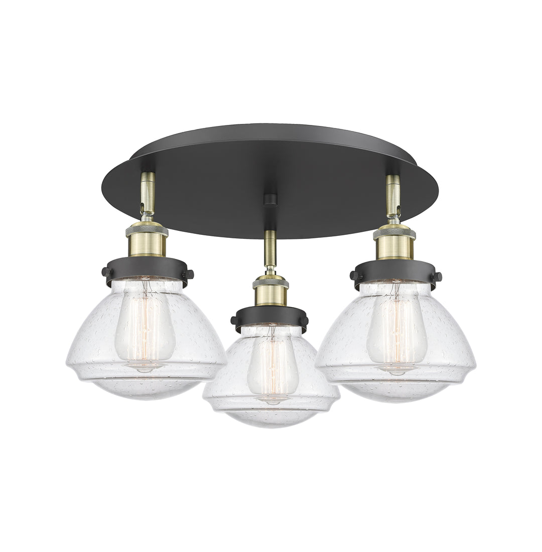 Innovations Lighting Olean Flush Mount - Black Antique Brass Ceiling Flush Mounts Innovations Lighting Seedy ; Glass Type: Seeded  