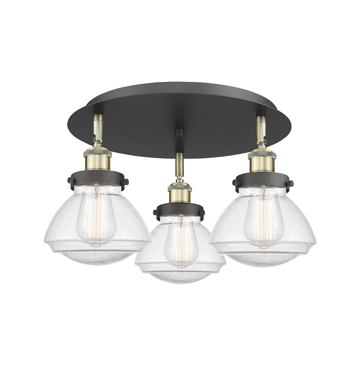 Innovations Lighting Olean Flush Mount - Black Antique Brass Ceiling Flush Mounts Innovations Lighting Seedy ; Glass Type: Seeded  