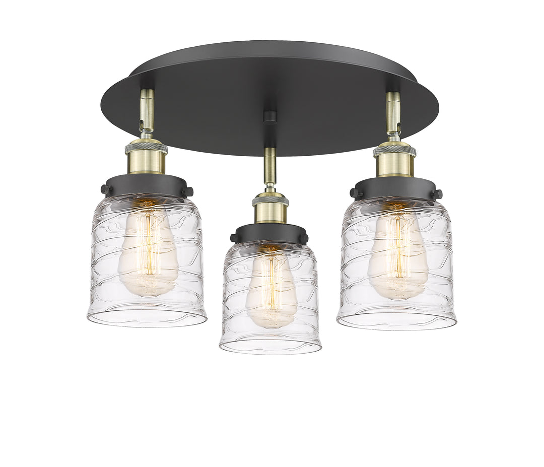 Innovations Lighting Bell Flush Mount Ceiling Flush Mounts Innovations Lighting Black Antique Brass Clear Deco Swirl ; Glass Type: Clear 