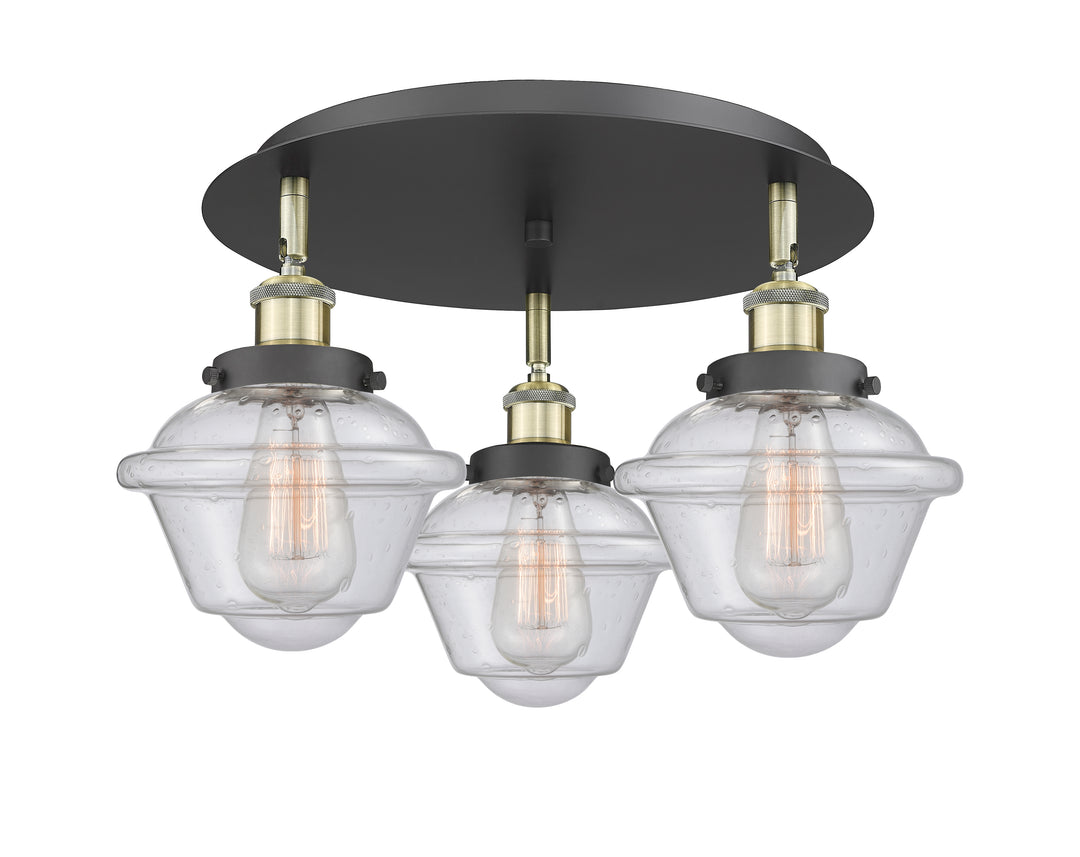 Innovations Lighting Oxford Flush Mount - Black Antique Brass Ceiling Flush Mounts Innovations Lighting Seedy ; Glass Type: Seeded  