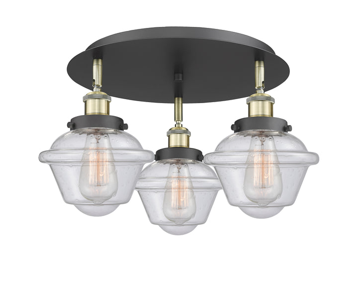 Innovations Lighting Oxford Flush Mount - Black Antique Brass Ceiling Flush Mounts Innovations Lighting Seedy ; Glass Type: Seeded  