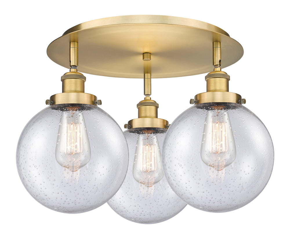 Innovations Lighting Beacon 8" Flush Mount - Brushed Brass Ceiling Flush Mounts Innovations Lighting Seedy ; Glass Type: Seedy  