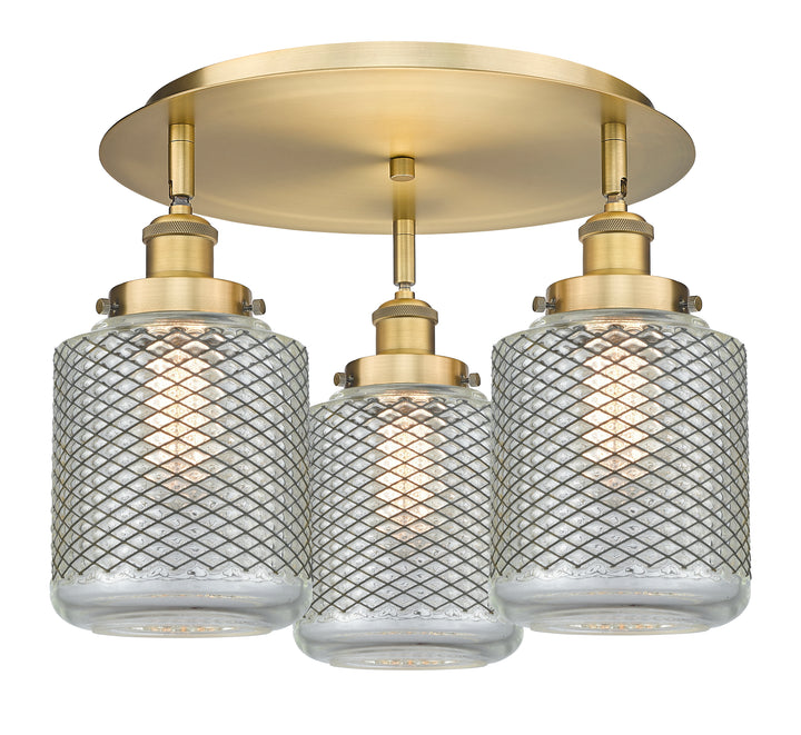 Innovations Lighting Edison Flush Mount - Brushed Brass Ceiling Flush Mounts Innovations Lighting Clear Wire Mesh ; Glass Type: Transparent  