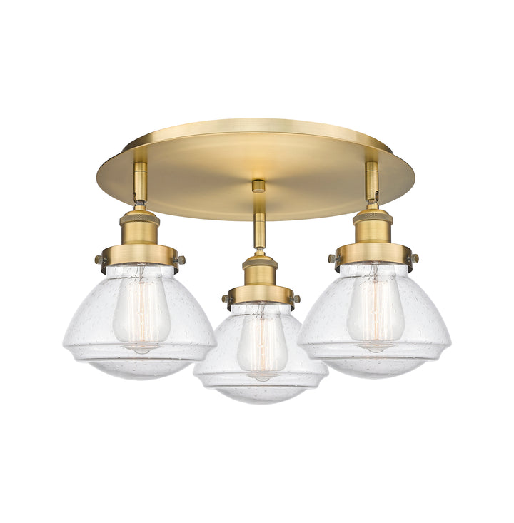 Innovations Lighting Olean Flush Mount - Brushed Brass Ceiling Flush Mounts Innovations Lighting Seedy ; Glass Type: Seeded  