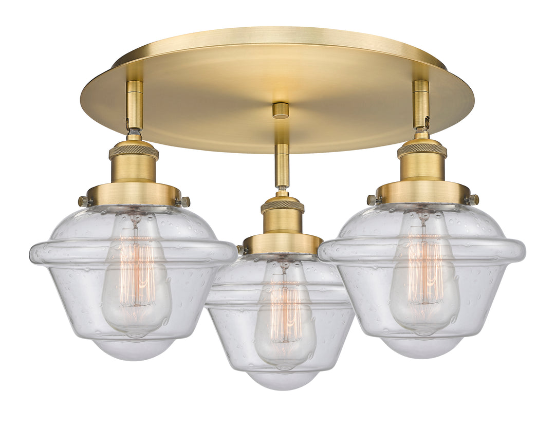 Innovations Lighting Oxford Flush Mount - Brushed Brass Ceiling Flush Mounts Innovations Lighting Seedy ; Glass Type: Seeded  