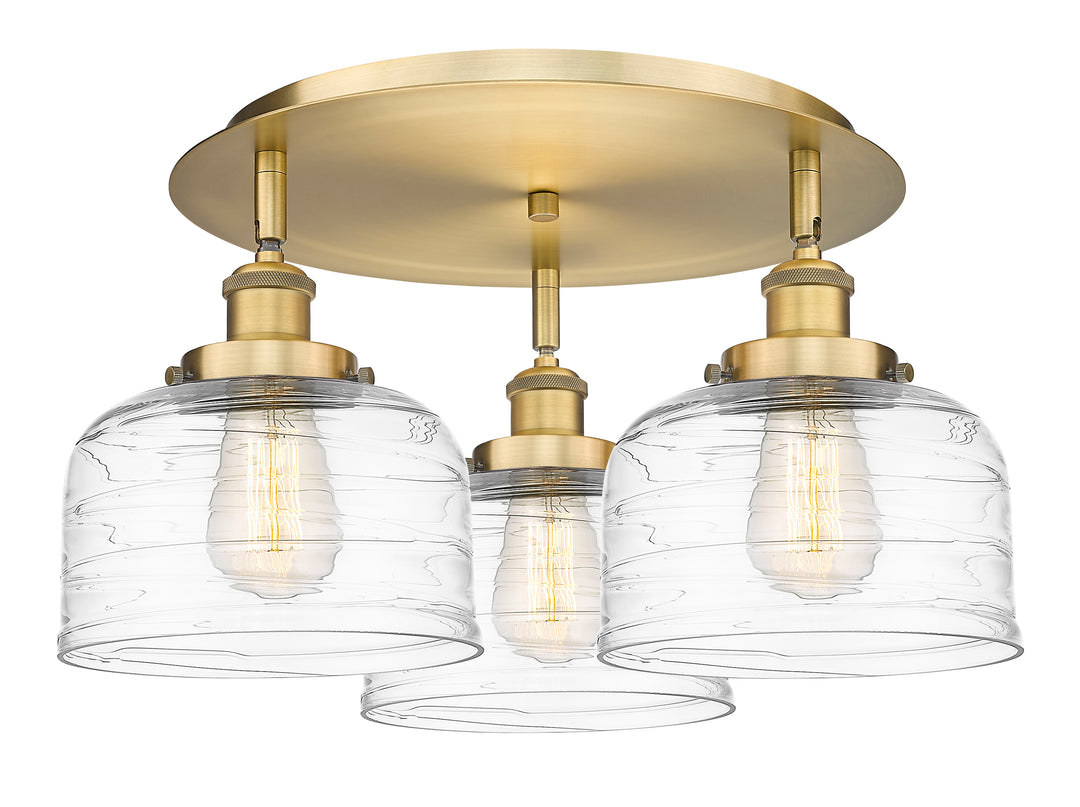 Innovations Lighting Bell Flush Mount Ceiling Flush Mounts Innovations Lighting Brushed Brass Clear Deco Swirl ; Glass Type: Transparent 